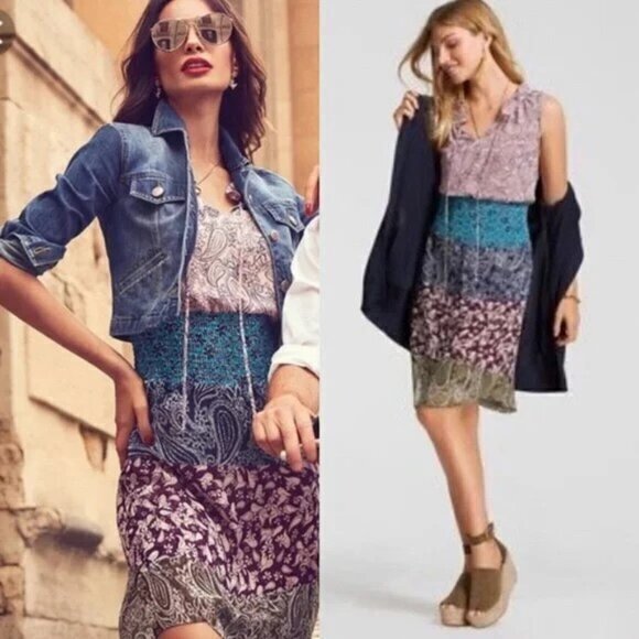 CAbi Sleeveless Dani Paisley Color Block‎ Dress Smocked 5371 Size Small - Picture 1 of 11